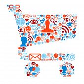 stock photo of ecommerce  - Social media icons set in shopping cart shape composition - JPG 