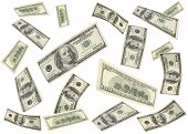 picture of money  - Falling 100 dollar banknotes far between on a white background - JPG 