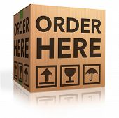 image of order  - order here online webshop icon placing order at internet web shop now shopping cardboard box - JPG 