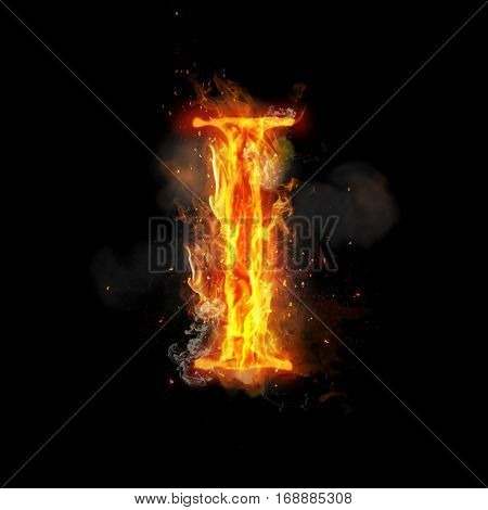 fire letter i of burning flame flaming burn font or bonfire flame font