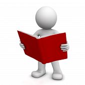 stock photo of character  - 3D character reading book isolated on white - JPG 