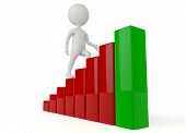 pic of humanoid  - 3d humanoid character climb stairs on a business graph - JPG 