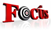 picture of on target  - focus red word and conceptual target with arrow reflect on white background - JPG 