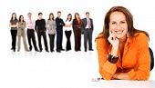 stock photo of business people  - business woman leading a team full of young people isolated over a white background - JPG 