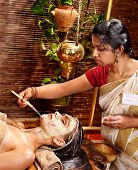 stock photo of facial  - Woman having facial mask at ayurveda spa - JPG 