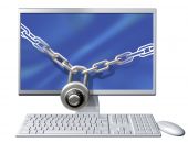 image of security  - Isolated illustration of a computer secured with a large chain and padlock - JPG 