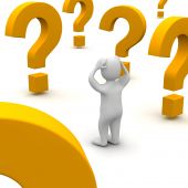 stock photo of toon  - Confused man and question marks - JPG 