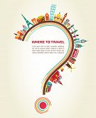 picture of globe  - question mark with tourism icons and elements - JPG 