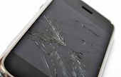 stock photo of failure  - Mobile phone with broken screen on white - JPG 