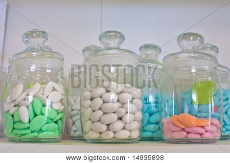 Picture or Photo of Vintage drugstore glass jar with colored pills