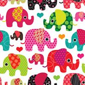 foto of animals  - Seamless retro elephant kids pattern wallpaper background in vector - JPG 