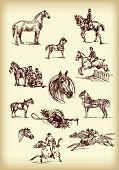 stock photo of horse  - Vector hand drawn race horses - JPG 