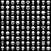 image of skull  - one hundred different skulls on black background - JPG 