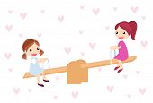 image of seesaw  - Illustration of two little girls playing seesaw - JPG 