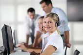 pic of telemarketing  - Closeup of blond woman with headphones - JPG 