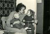 picture of  photo  - Vintage unretouched photo of mother with young children - JPG 