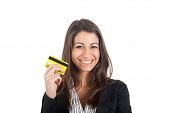 foto of business people  - Woman Holding Credit Card isolated on white - JPG 