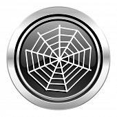spider web icon, black chrome button 